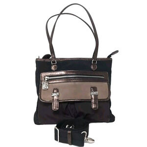 Brighton Nylon Crossbody Bag Purse Black Brown Tan Pockets Adjustable Strap